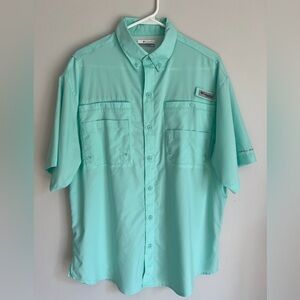 Columbia PFG Short Sleeve Fishing Outdoor Shirt Turquoise Medium